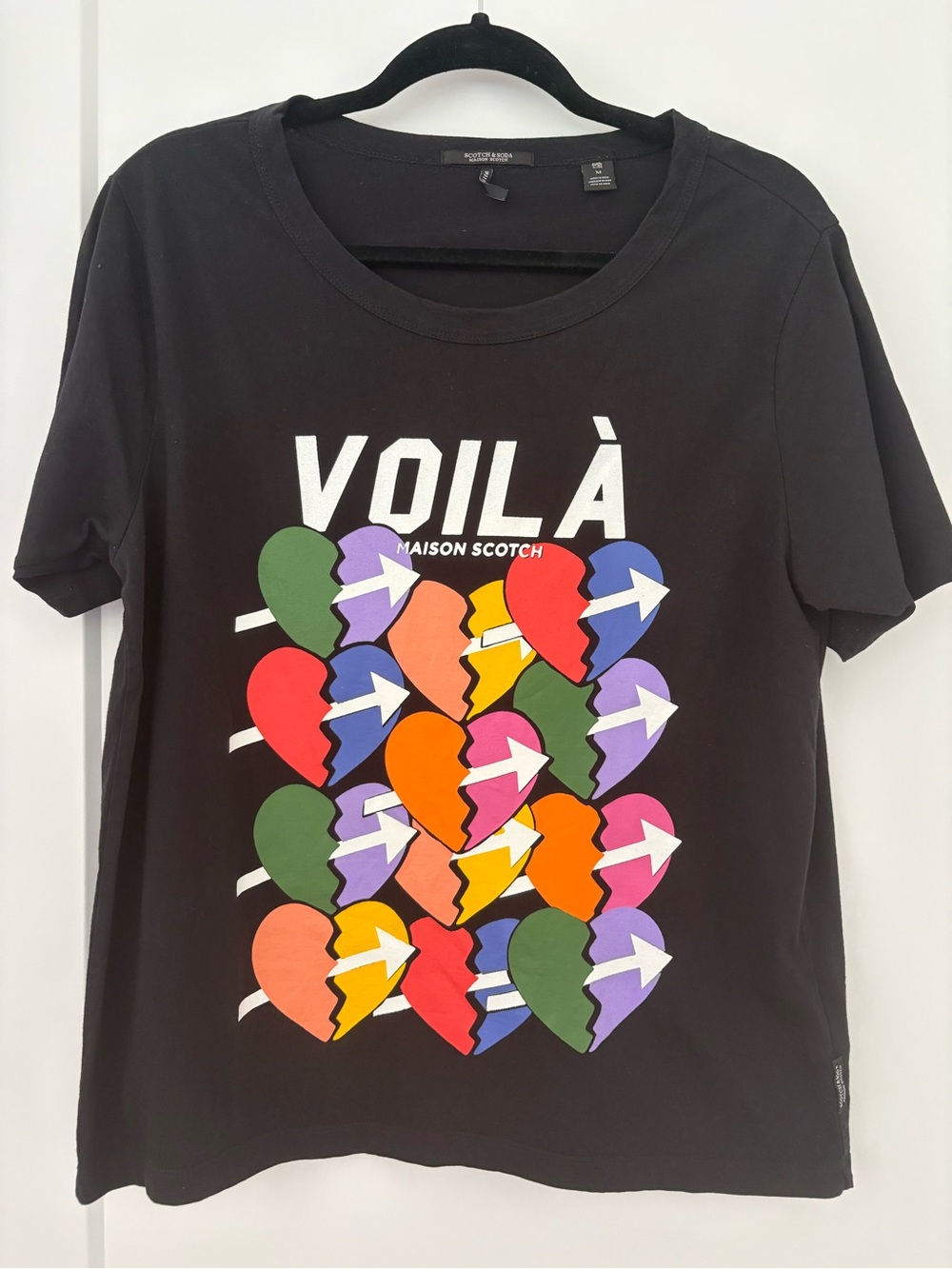 Scotch & Soda Black Tee with Multicolor Broken Heart Graphic